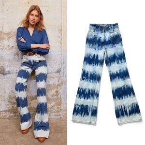 Gerard Darel Ana Tie-Dye Jeans High Waist Wide Leg EU34 / US 2 Boho Festival Fun
